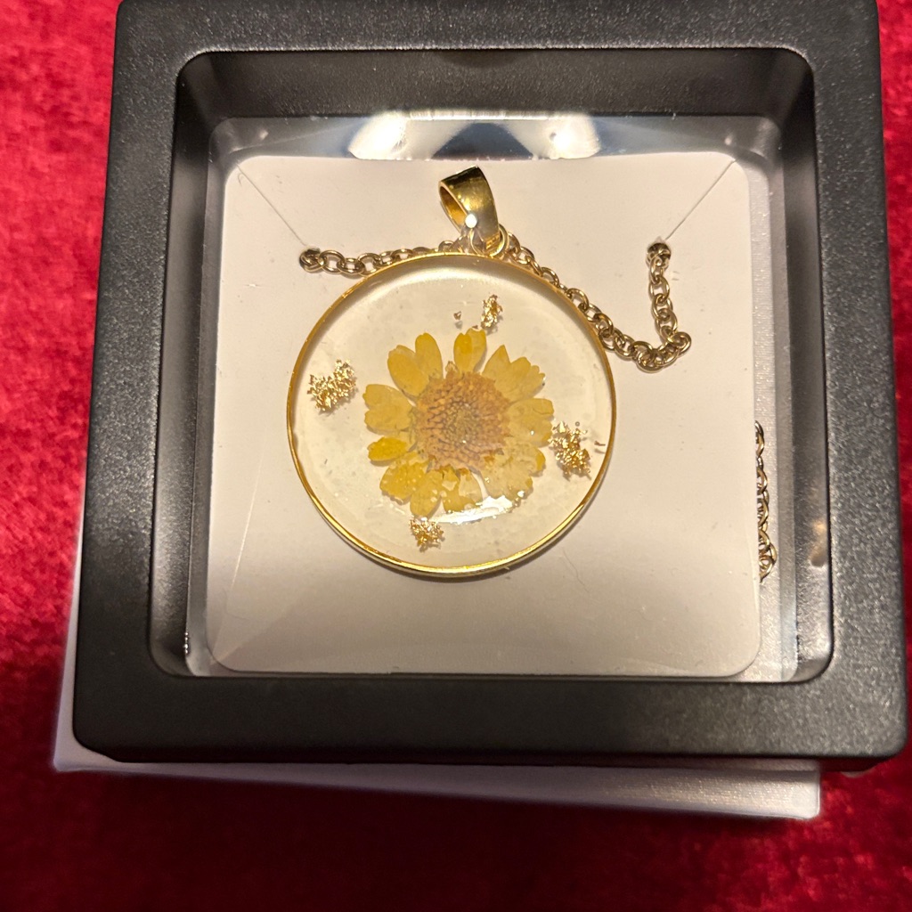 October Birth Month Pressed Flower Pendant Necklace - Yellow Marigold New